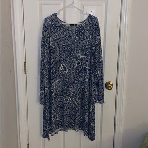 Long Sleeved Paisley blue Patterned Dress